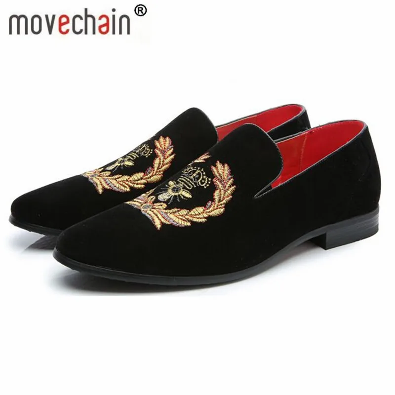 movechain Fashion Men's Casual Embroidery Loafers Mens Suede Leather Shoes Moccasins Oxfords Man Wedding Party Flats Size 38-45 | Обувь
