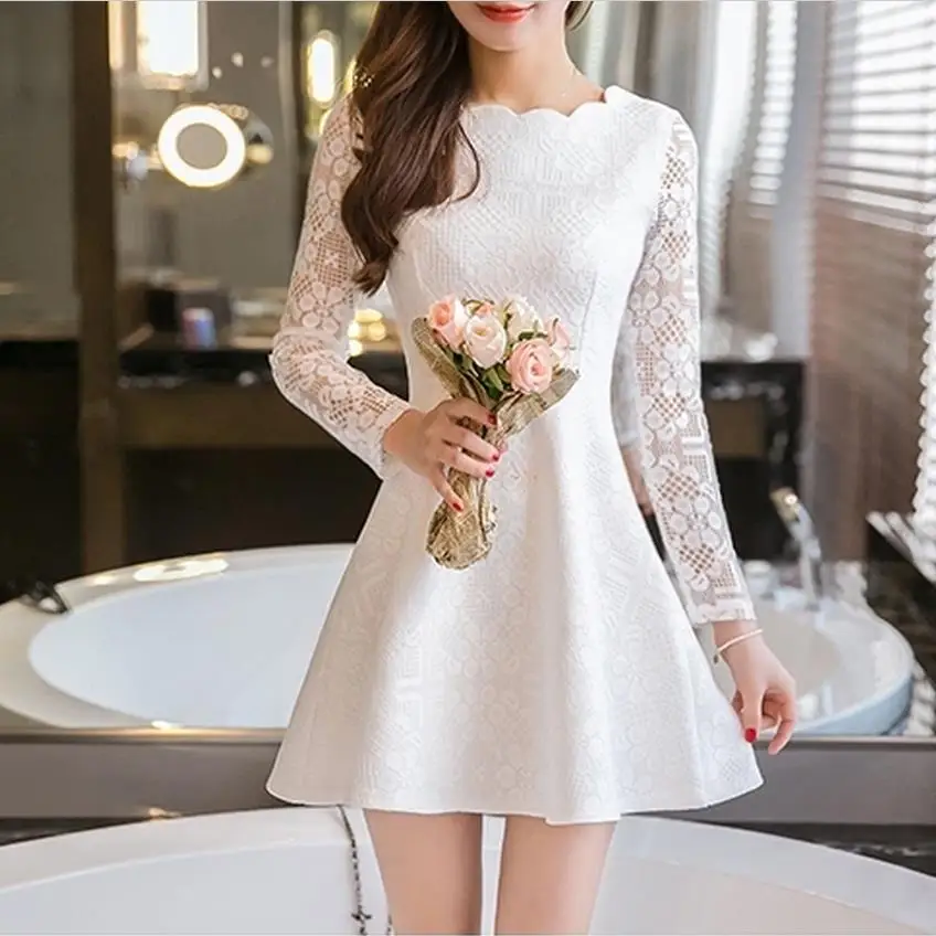 Горячие продажа 2016 мода была тонкими длинными рукавами база платье леди сплошной