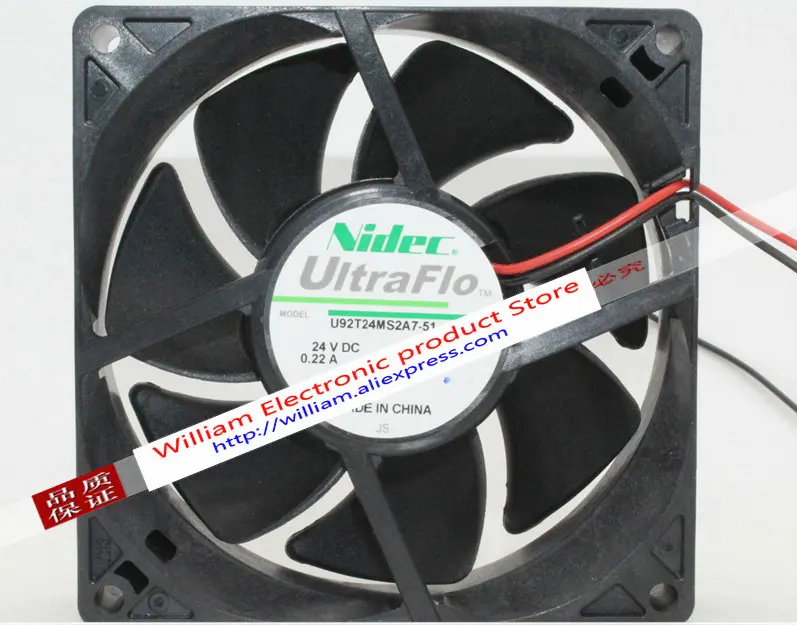 Новый оригинальный Nidec U92T24MS2A7 51 DC24V 0.22A 92*92*25 мм 2 линии Инвертор Вентилятор
