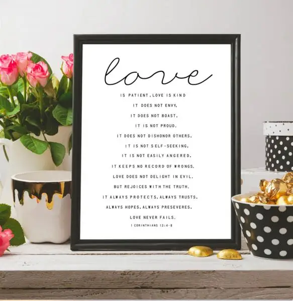 Цельный Черный и белый цвета персонажа картина с цитатой Love is пациента wall art