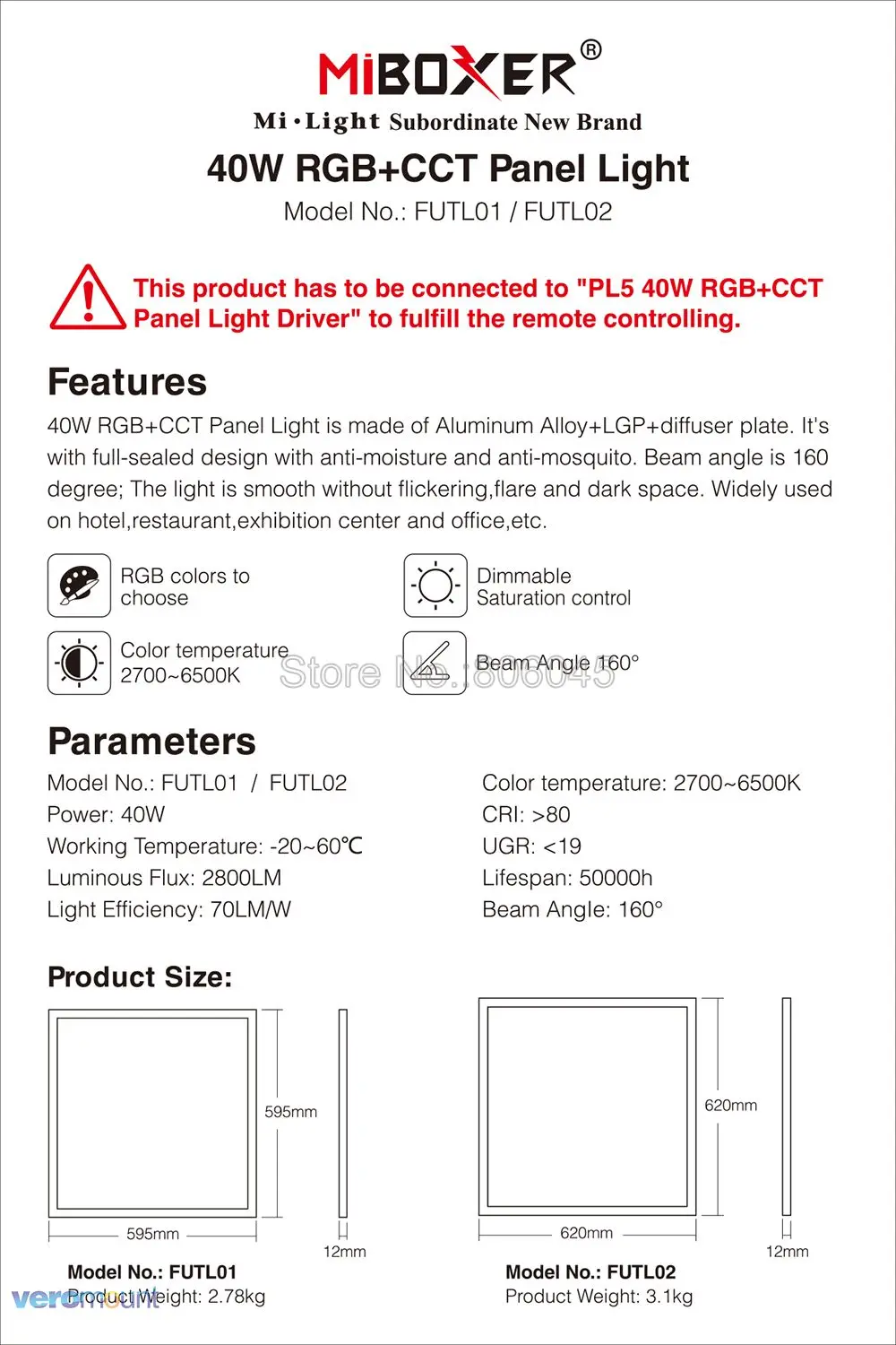 Milight 40 Вт RGB+ CCT светодиодный свет панели Поддержка 2,4 г дистанционное управление и смартфон приложение Wi-Fi управление и Alexa Голосовое управление