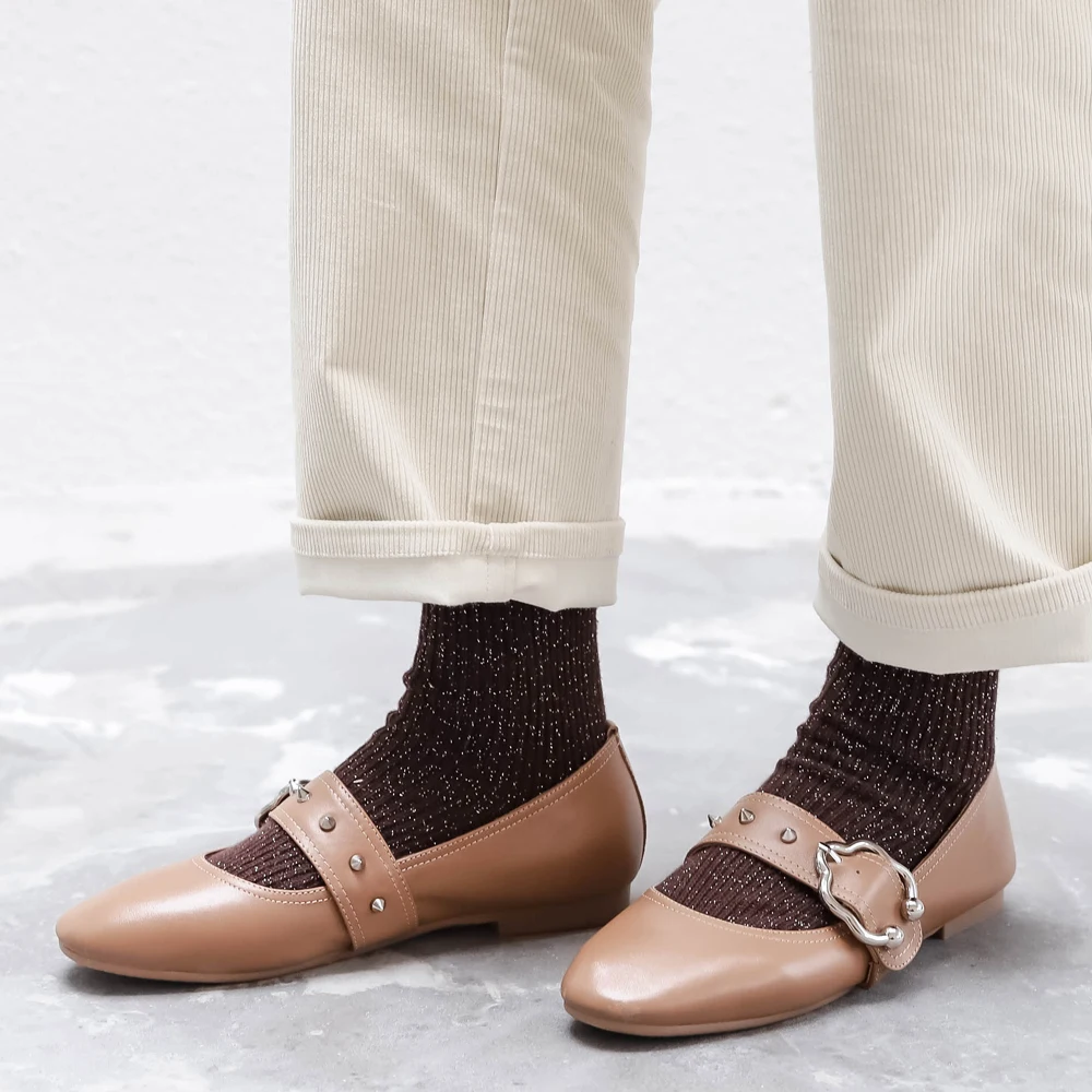 Женские балетки с пряжкой Meotina весенние туфли мэри джейн из натуральной кожи на