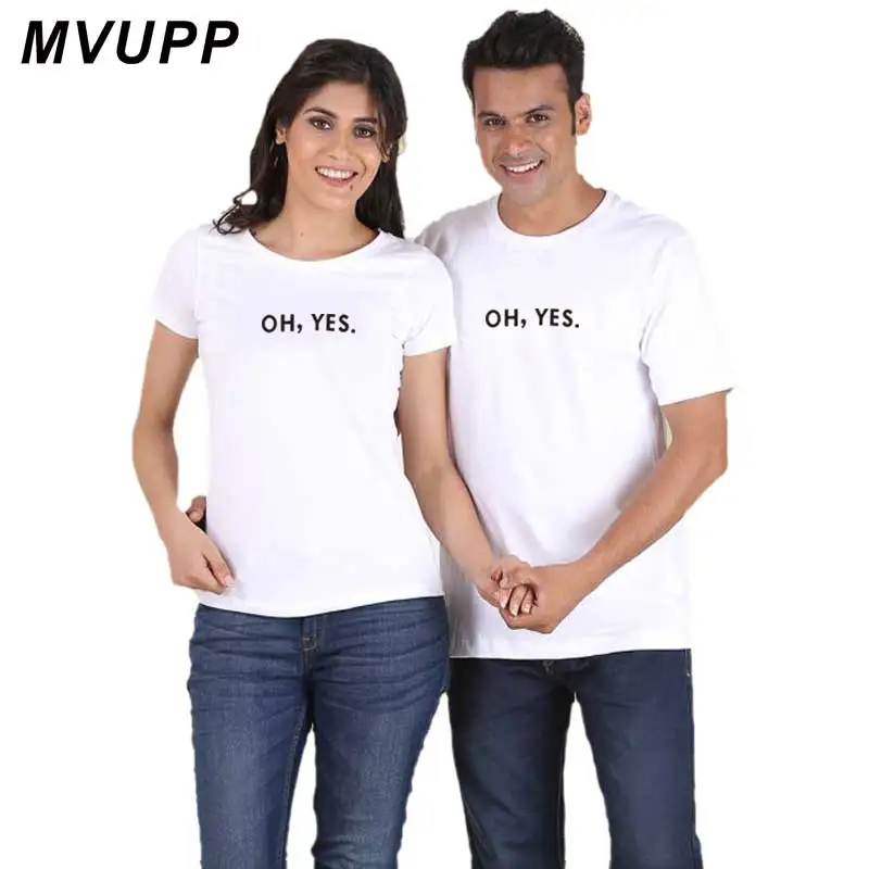 OH YES funny letter tshirt couple clothes for husband and wife matching costume korean tops tees lovers casual men women summer | Женская