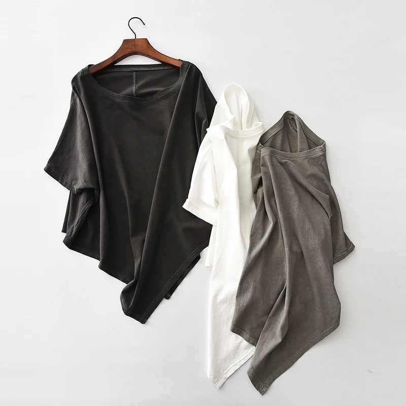 Женские футболки летняя нестандартная рубашка однотонная свободная с коротким