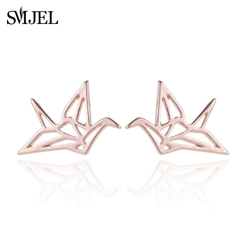 rose gold earring Smjel серьги из нержавеющей стали женские милые геометрические птица Серьга гвоздик девушка ювелирные изделия черное животное оригами серьги подарок Bijoux - Окраска металла: rose gold earring