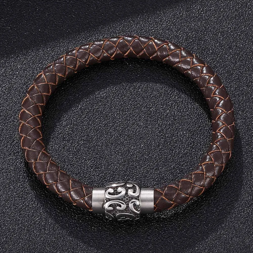 Мужской коричневый тканый кожаный браслет в стиле ретро с минималистичным