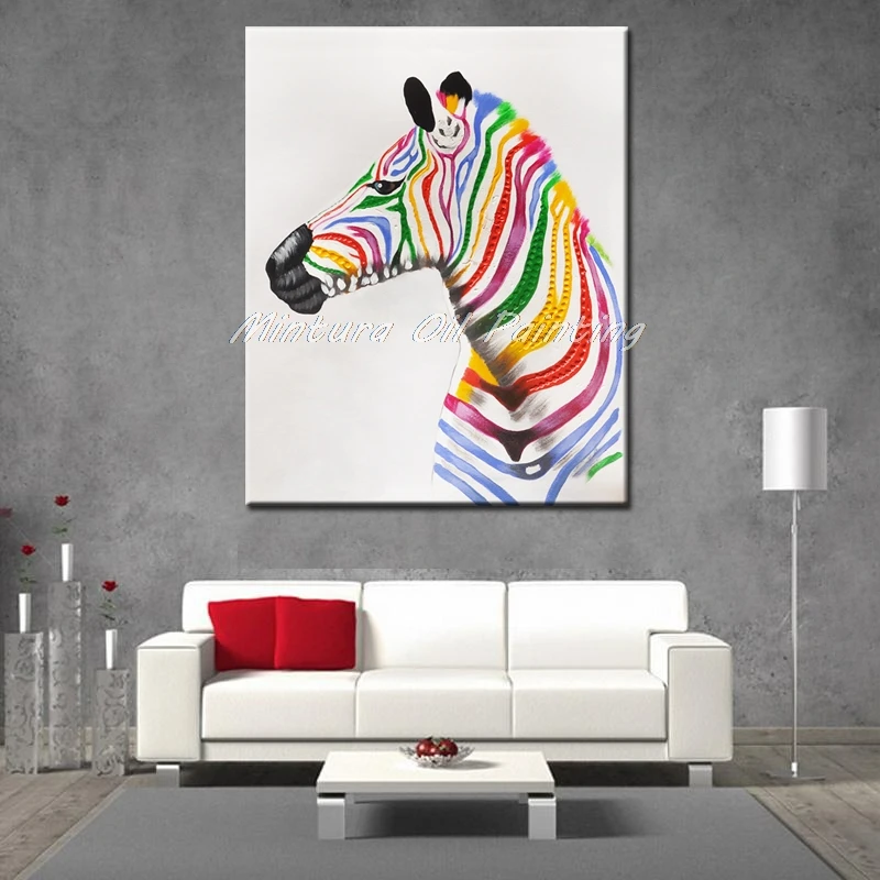 

Mintura New Design Hand Painted Colorful Zebras Oil Painting on Canvas Modern Abstract Animal Art Highly Skilled Christmas Decor