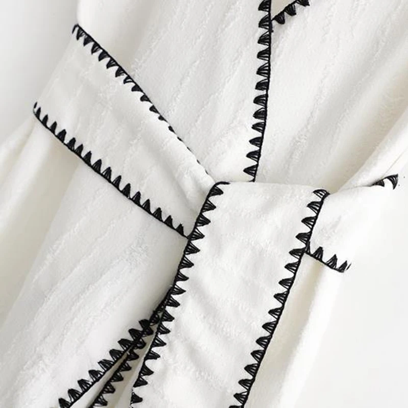 Женское Повседневное платье миди белое с запахом и v образным вырезом поясом