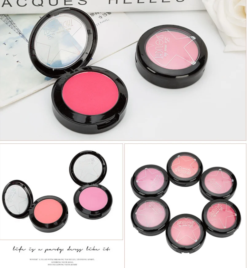 High Quality Brand Makeup Cheek Face Blush Powder 6Color Blusher Powder Pressed Foundation Face Makeup Blusher With Brush