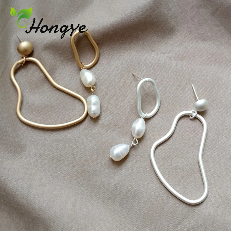 Современные серебряные/золотые серьги Hongye с жемчугом неправильной формы женские