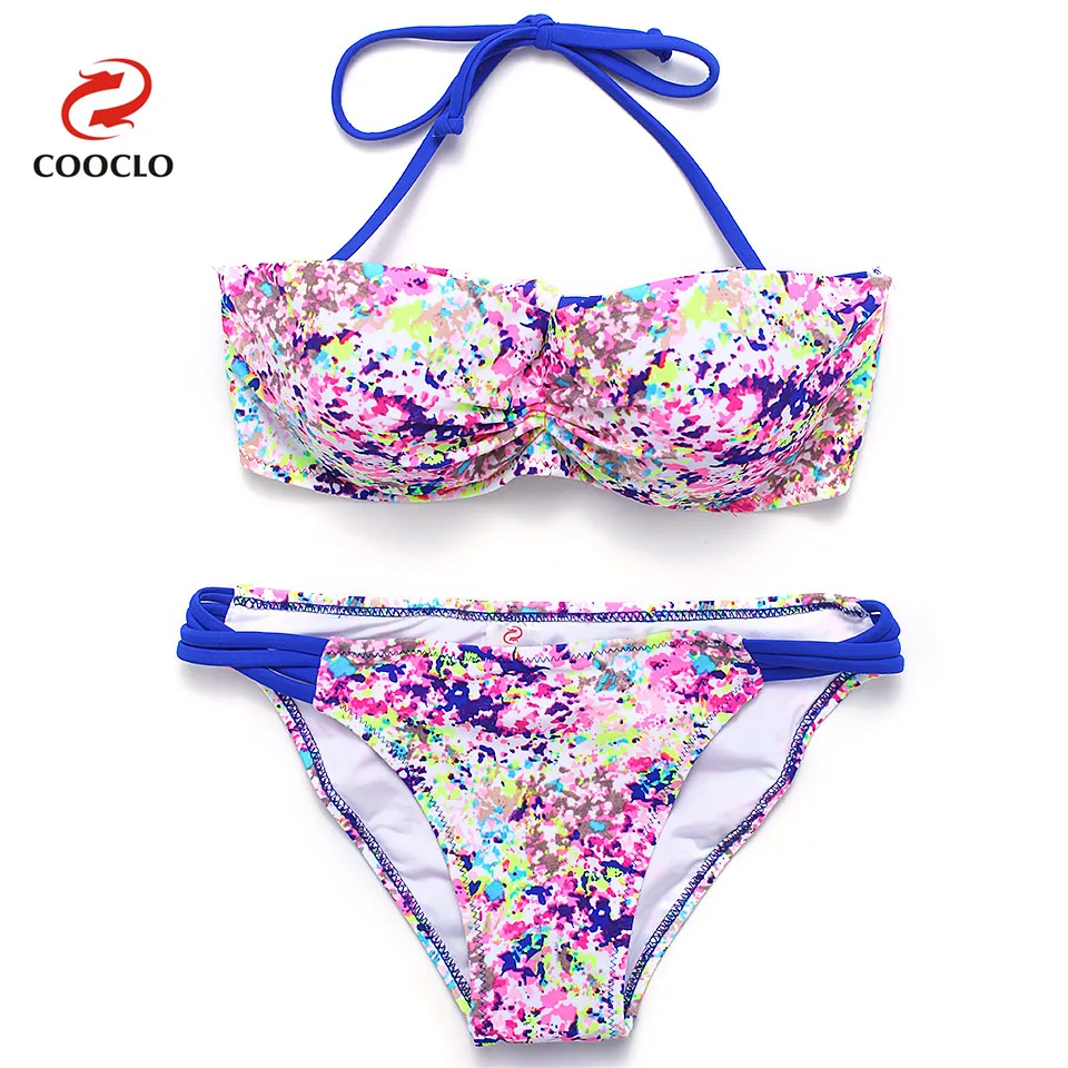 Женский купальник с цветочным принтом COOCLO бикини в полоску сексуальный лямкой на