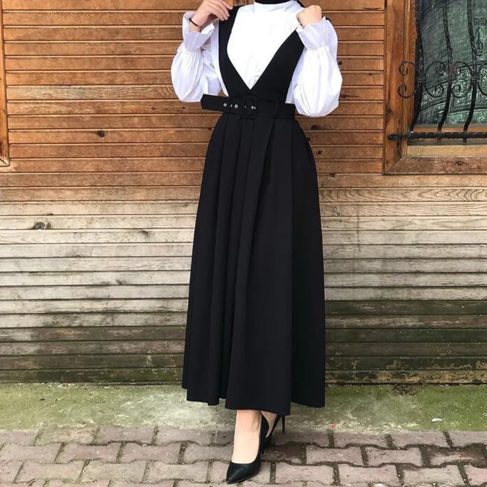Юбка женская трапециевидная на подтяжках Повседневная Длинная юбка макси в