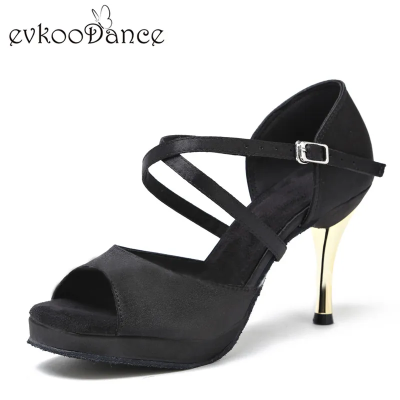 Zapatos De Baile/черные Сатиновые туфли для сальсы на каблуке 8 5 см размеры США 4 12