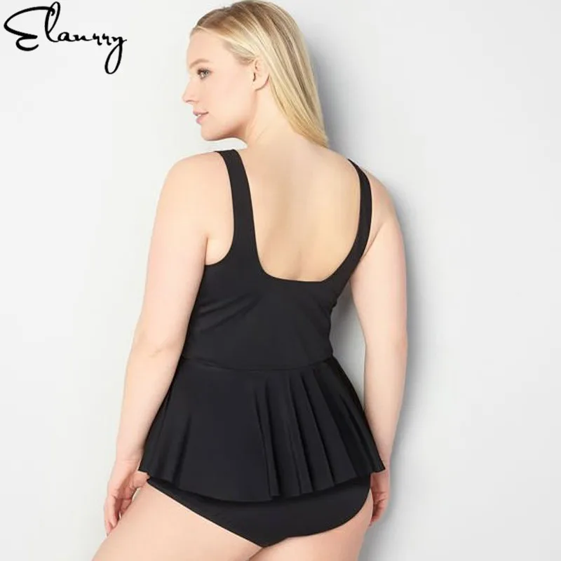 2018 большой размер женский купальник однотонный 2 шт. высокая Талия Танкини