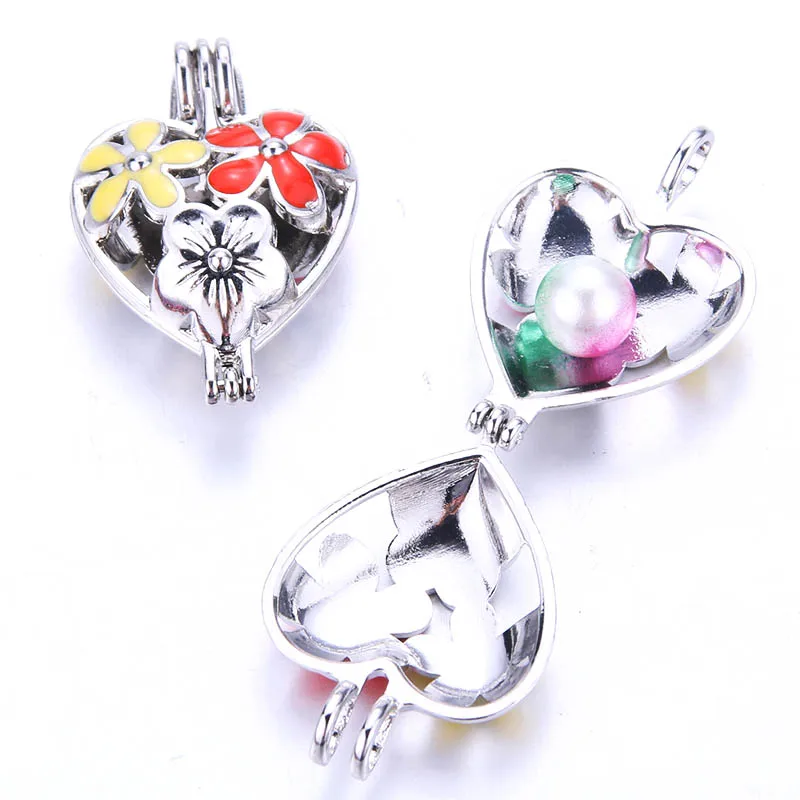 5pcs Blue Heart Shaped Flower Pearl Cage Locket Pendant Jewelry Making Bead Aroma Essential Oil Diffuser Box Oyster | Украшения и