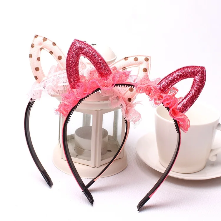 Корейских детей волос ткань обертывание хооп аксессуары пластиковые кошачьи уши