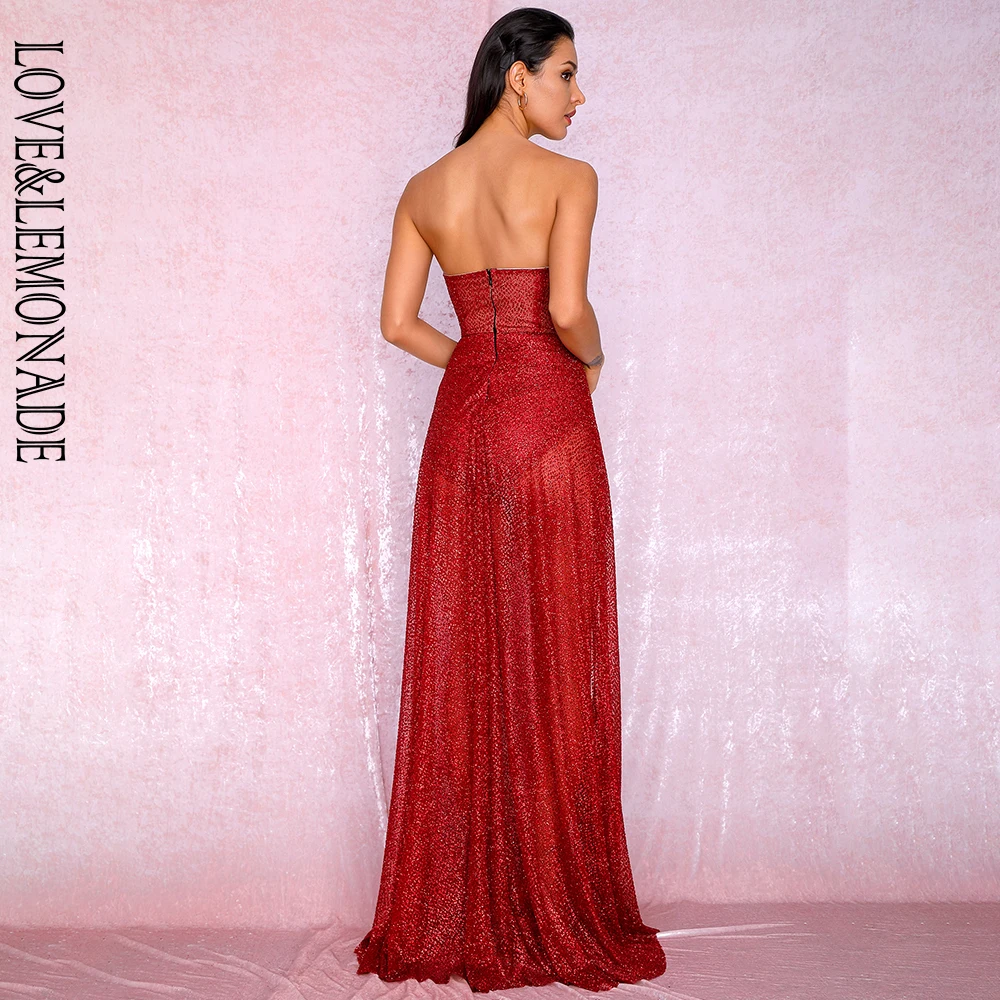 LOVE & LEMONADE сексуальное красное платье пончо без бретелек из блестящего материала с