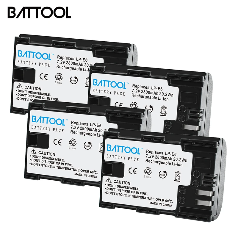 BATTOOL LP E6 Аккумулятор 2600 мАч 7 2 В для камеры Canon 7D Mark II EOS 60D 70D 80D 5D II|Перезаряжаемые