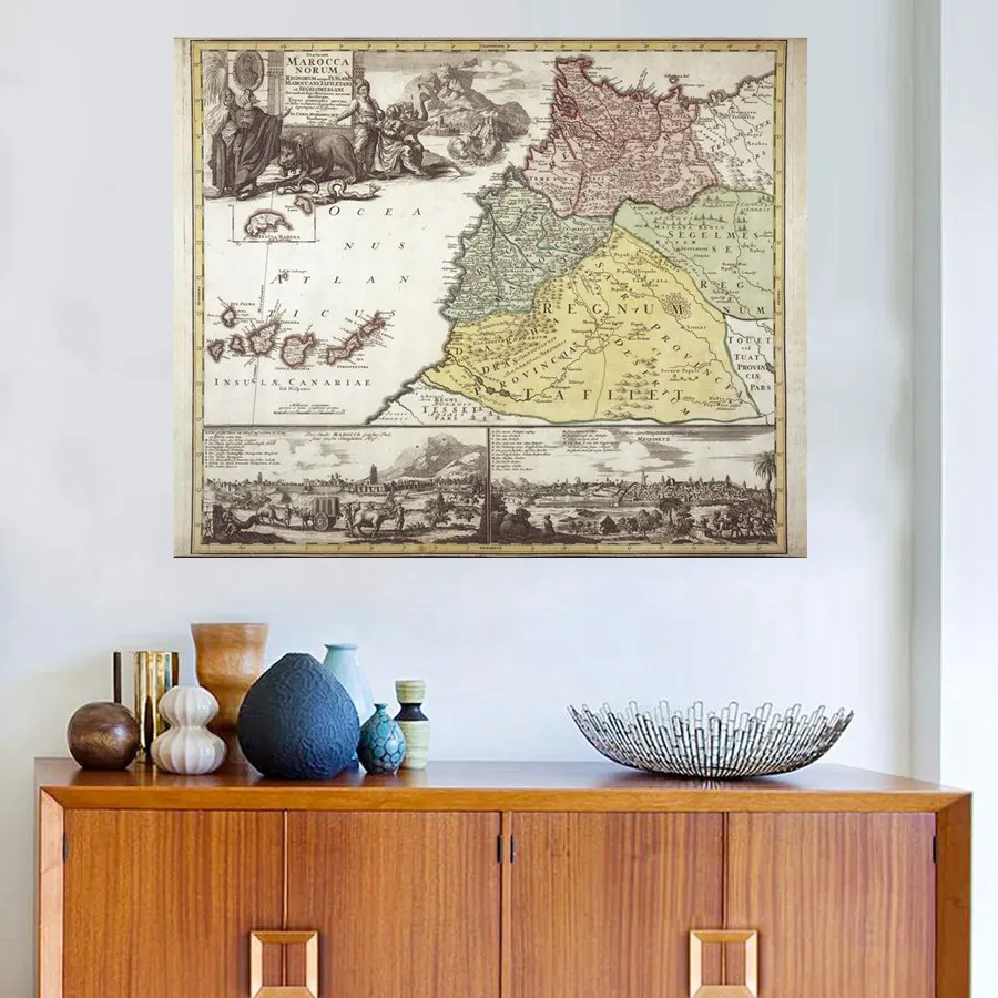 Лев со змеиным рисунком граффити Винтаж карта стены искусства для Спальня