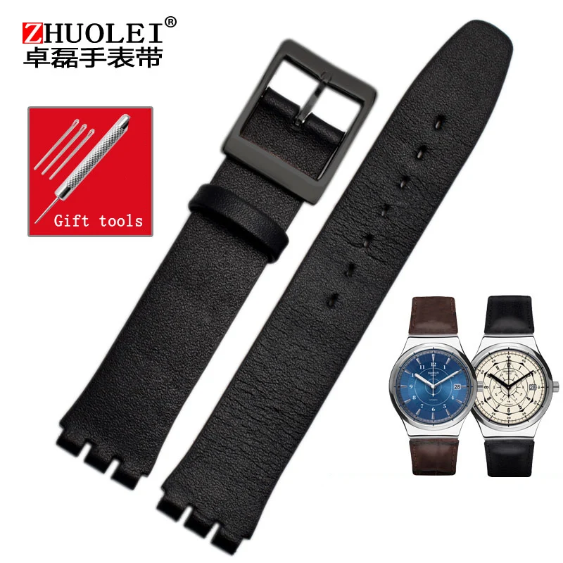 brown black buckle Высокое качество Роскошный Черный Коричневый 17 мм водонепроницаемый натуральная кожа ремешок для часов Ремешок для SYXS116 Swatch плотная ткань кожаный ремень - Цвет ремешка: brown black buckle