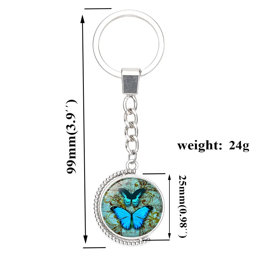 Colorful Retro Butterfly Art Picture Glass Cabochon Key Chain Double Sides Women Car Bag Ring Holder Accessory | Украшения и