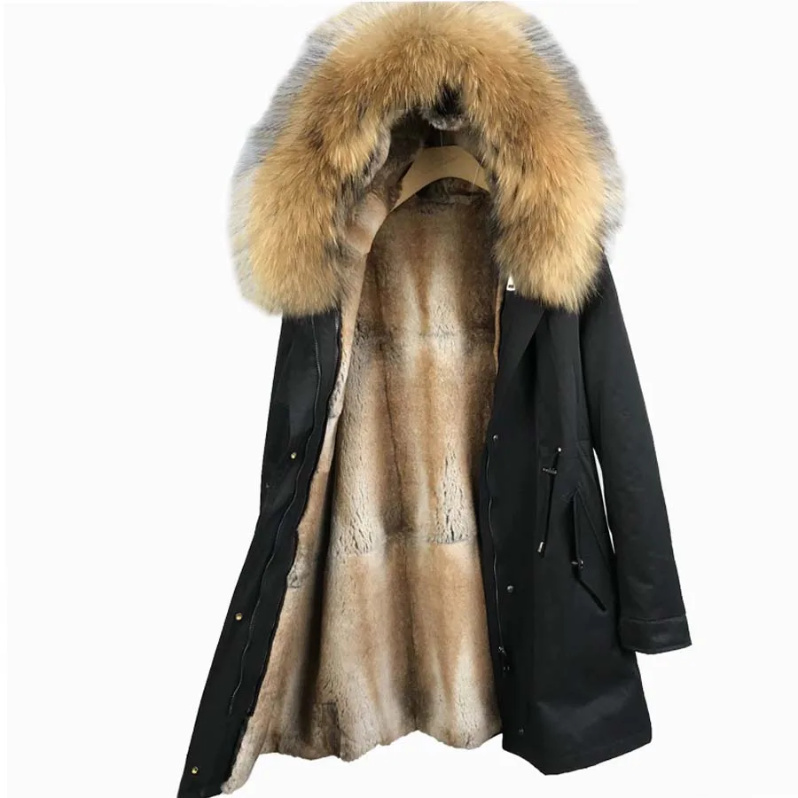 

Detachable parkas Imitation muskrat mink pattern liner big natural real fox fur collar loose long parkas jacket outerwear new
