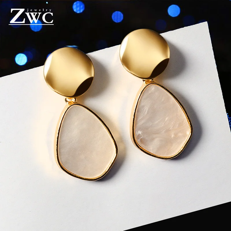 ZWC новые модные корейские золотые серьги в форме сердца для женщин и девушек, вечерние серьги с геометрическим орнаментом