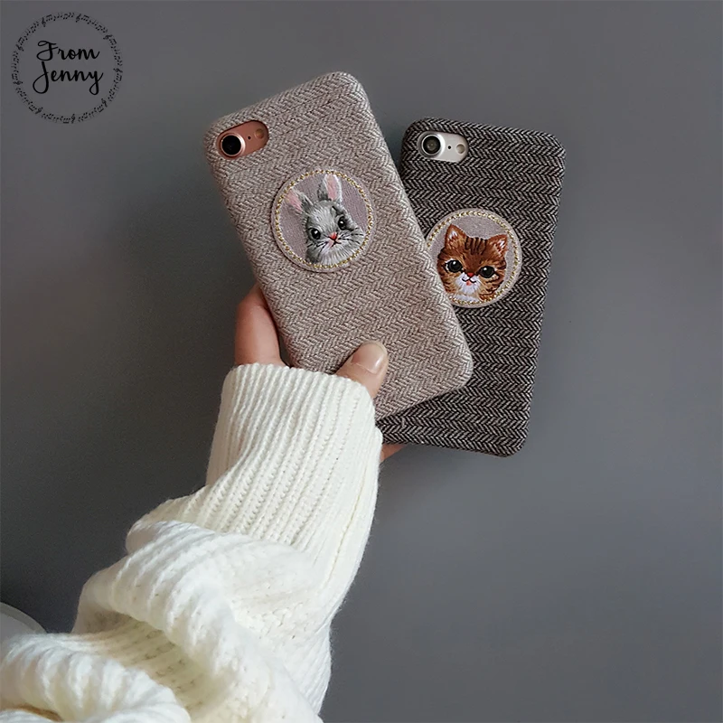 Чехол От Jenny для iphone X 7 7plus 8 8plus 6 /6S Plus милая нашивка с котом и кроликом iPhone |