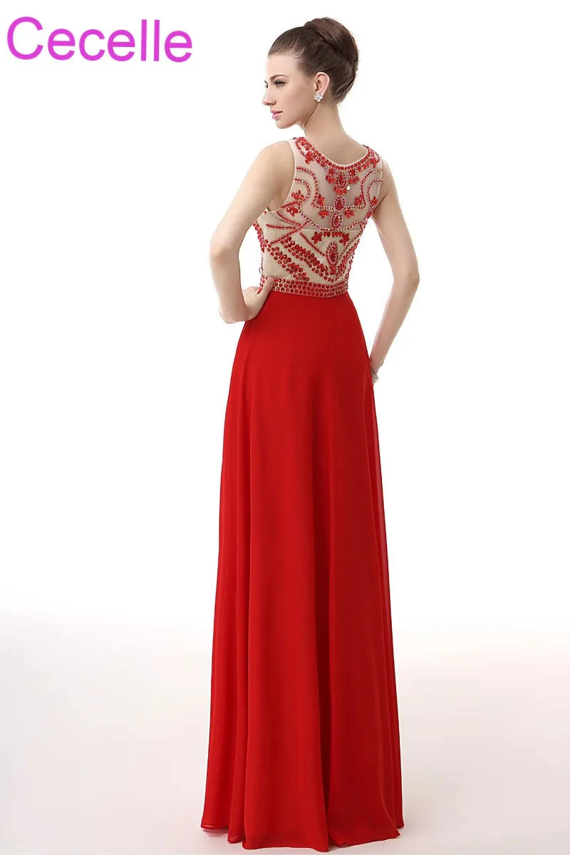 Red A-line Long Prom Dresses 2019 Beaded Top Chiffon Teens Sparkly Gowns Girls Formal 2K18 Party Custom Made | Свадьбы и торжества