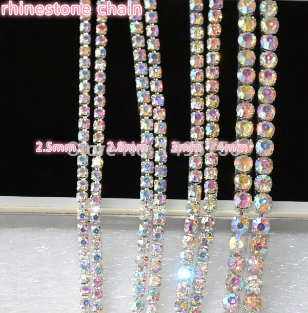 10 метров/рулон яркий стразами Серебряный базы уплотнения Коготь AB Цвет Кристалл