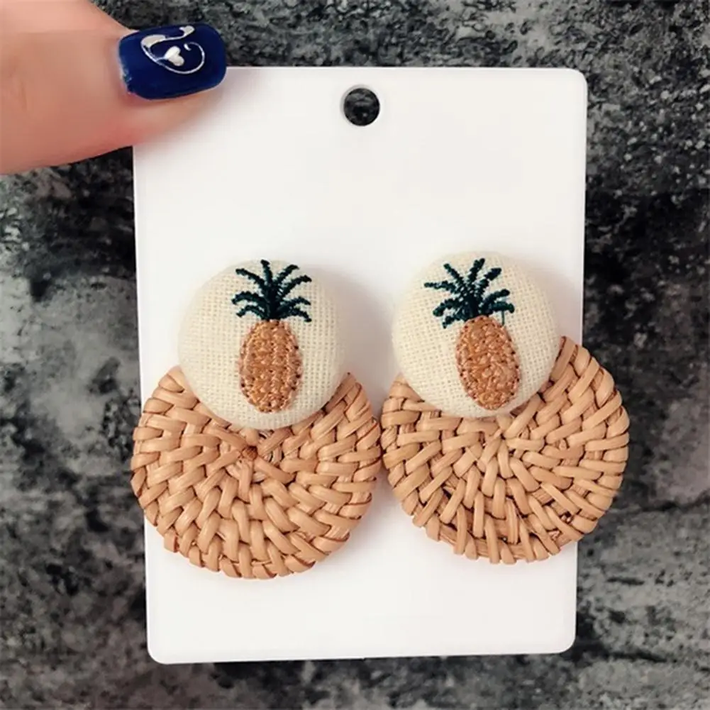 

Handmade Women Wooden Straw Rattan Big Round Earrings Trendy Jewelry Gift New