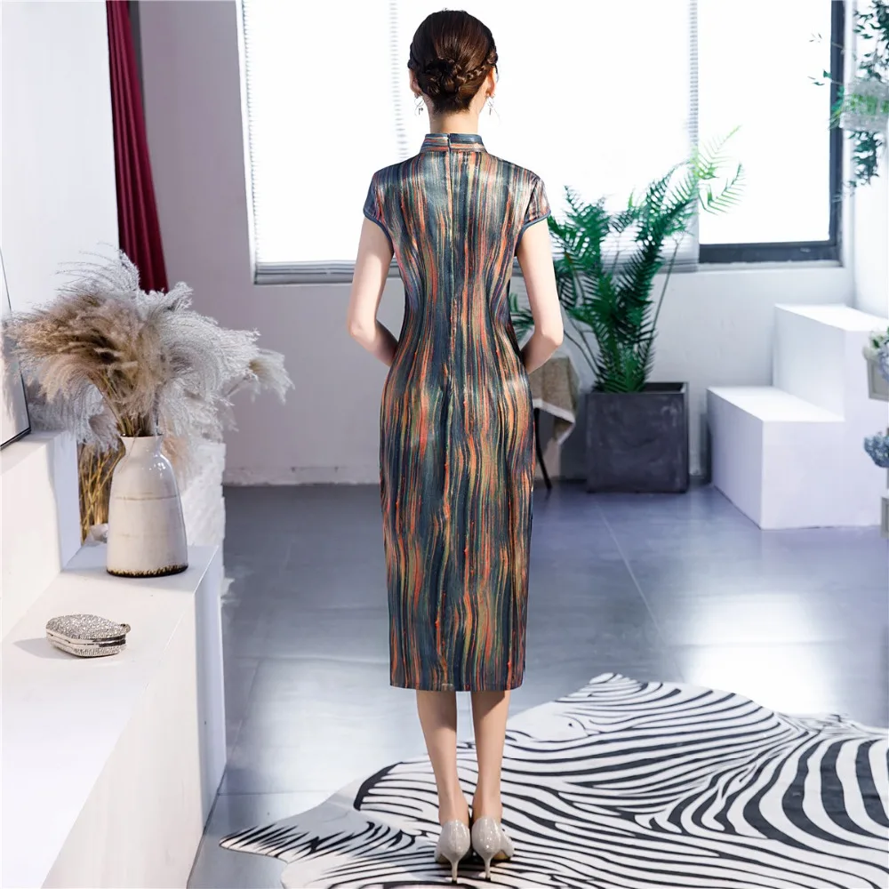 Шанхай история китайский стиль Платье До Колена Cheongsam цветочный Qipao восточное платье с коротким рукавом Вечерние платья для женщин