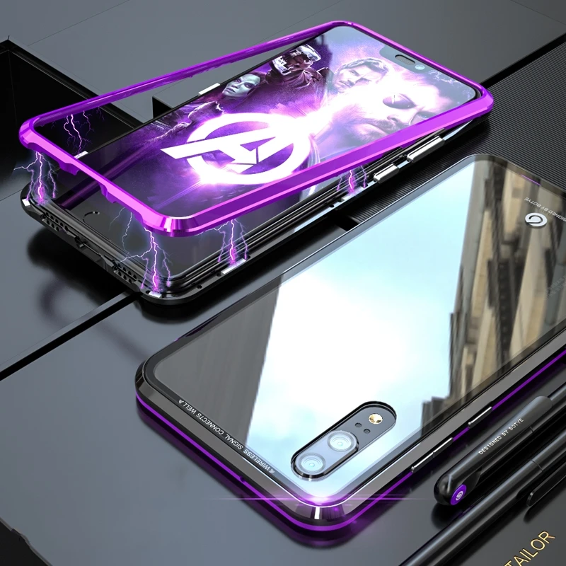 Бампер из металлического алюминия BOBYT для Huawei P20 Pro с встроенной магнитной адсорбцией и укрепленным стеклянным задним покрытием Capa on.