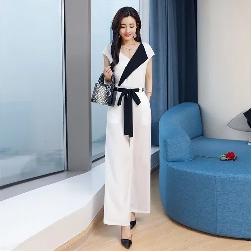 Женский комбинезон в стиле пэчворк элегантный разноцветный без рукавов с v