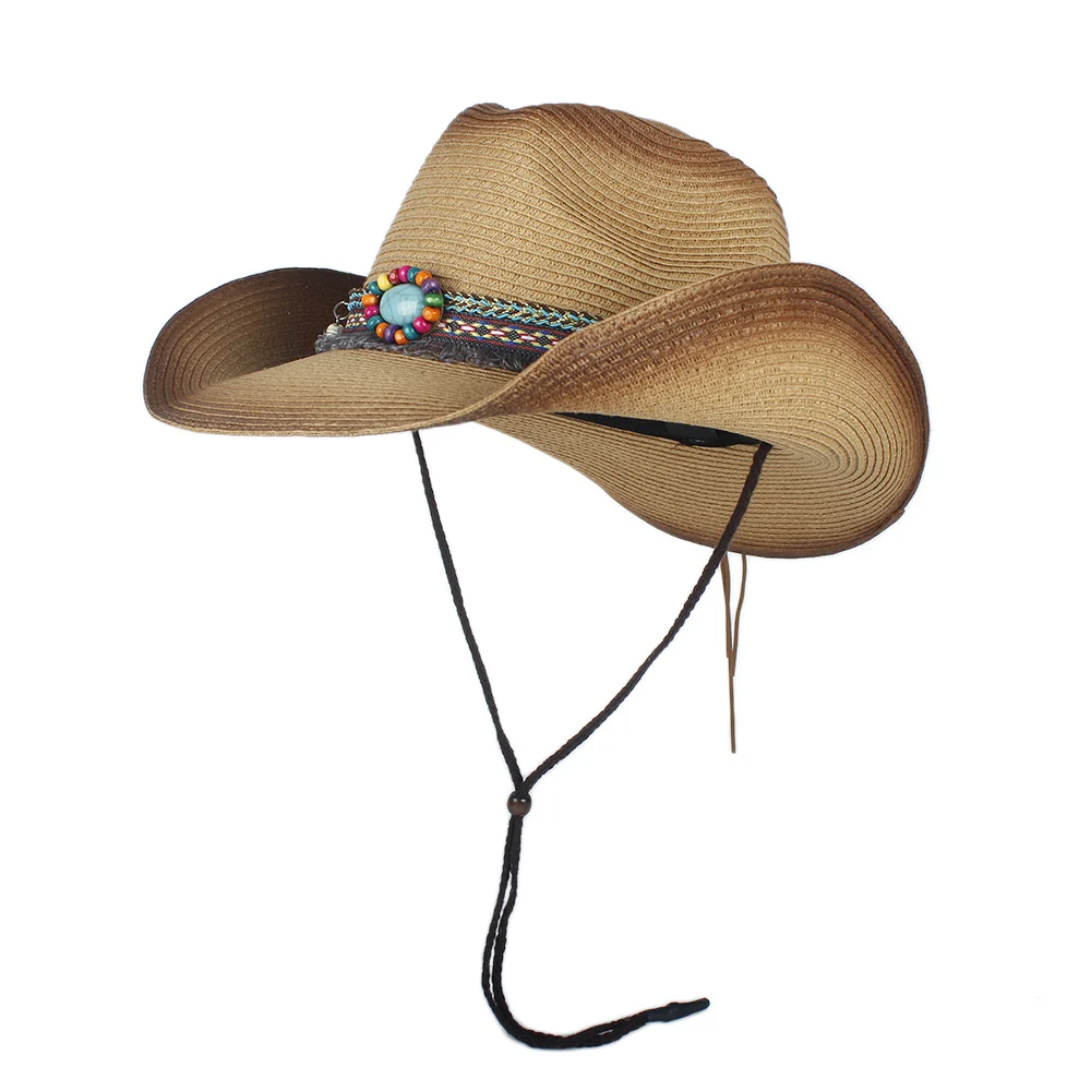 Western Cowboy Hat Women Summer Straw Bohemian Tassel Sombrero Hombre Beach Cowgirl Jazz Sun Size 57-59CM | Аксессуары для одежды