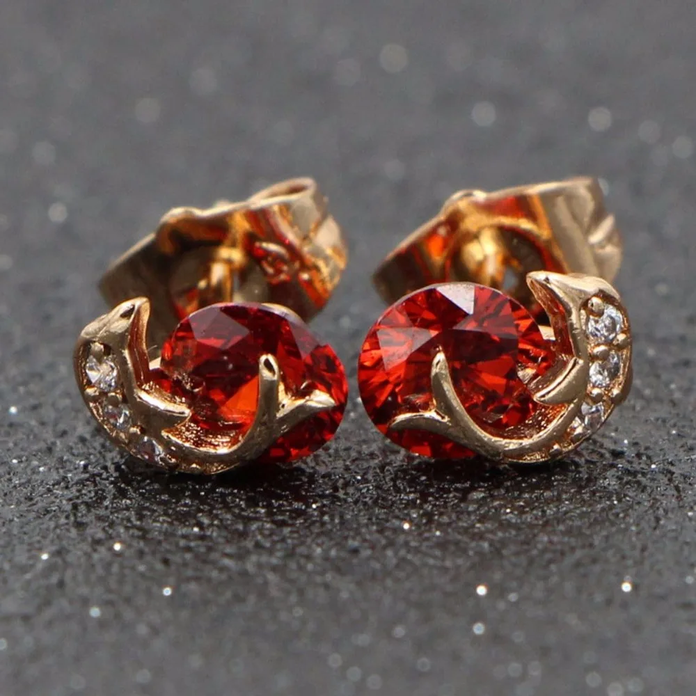 Женские серьги-гвоздики с красным кристаллом HeeZen Золотые серьги дельфином и