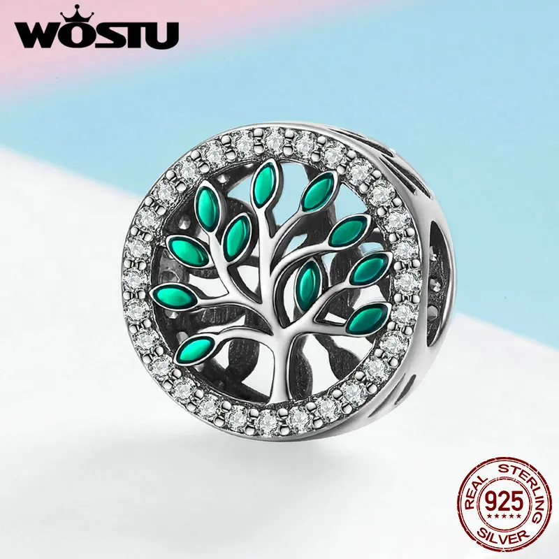 WOSTU Real 925 Sterling Silver Green Life Tree Beads Fit Charm Bracelet Necklace Pendant For Women Party Wedding Jewelry DXC1095 | Украшения