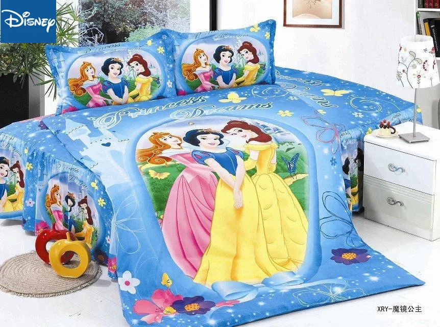 Disney bedding set for girls home decor single size quilt covers twin bedspread flat sheet 3pcs promotion blue princess discount | Дом и сад
