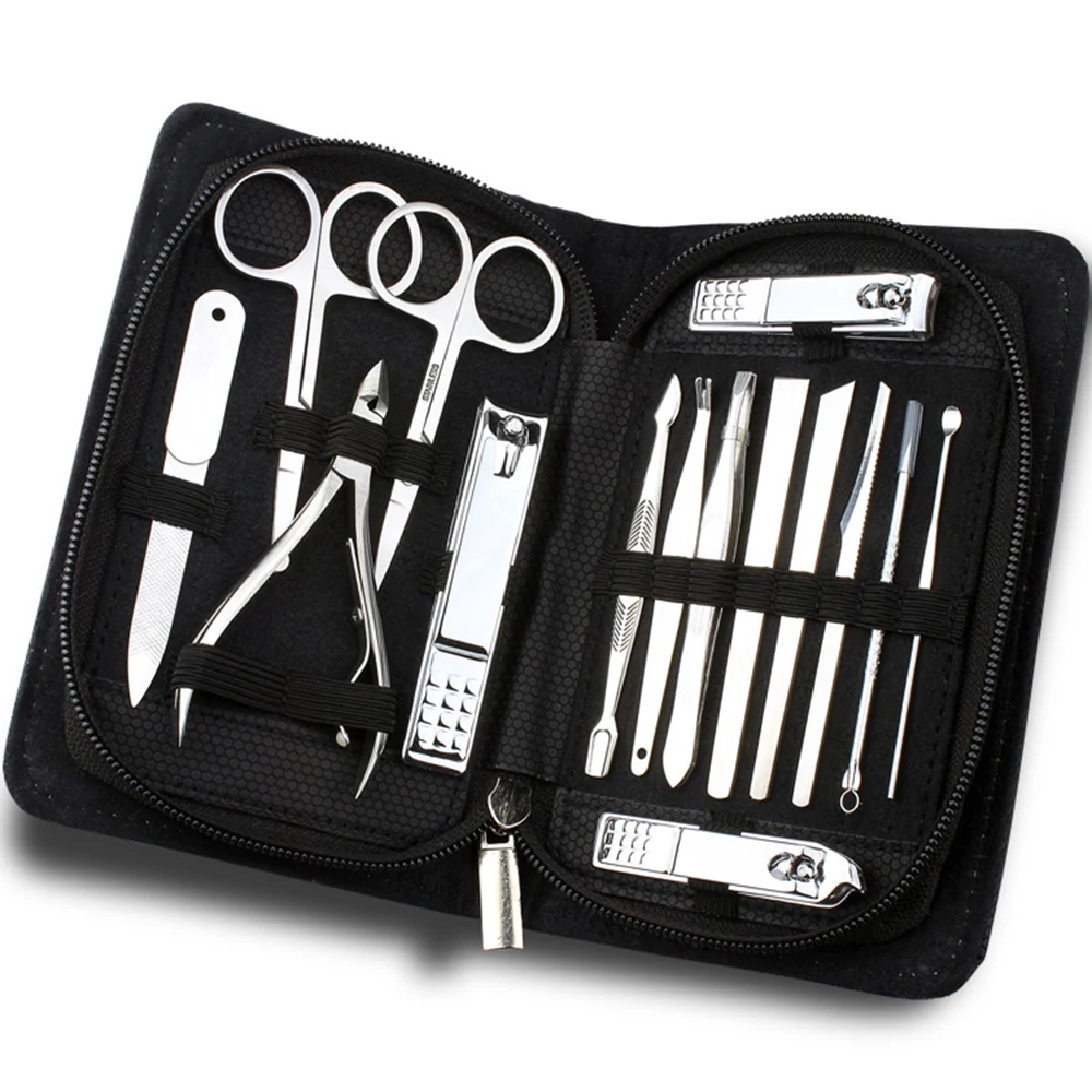 

15pcs Nail clippers Manicure Set Professional Kit with bag Utility Pedicure Scissors Tweezer Knife Ear Pick Nails Art Tool