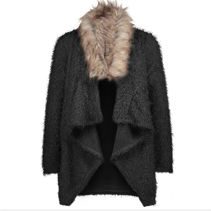 Big Fur Collar Women Sweater Casual Cardigan Warm Plush Jackets Female Autumn Winter Knitted Windbreaker V1007 |