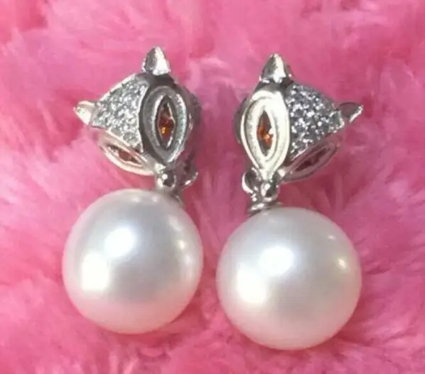 A pair 10-11mm natural south sea genuine white round pearl dangle earrings 52AAA 925 silver | Украшения и аксессуары