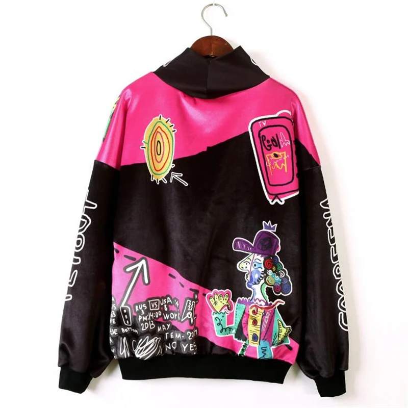 

Women Trend Hoodies Female Cartoon print Long Sleeve velvet Turtleneck Sweatshirt Autumn Winter Harajuku Casual Loose Pullover