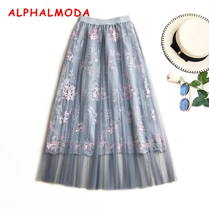 Женская газовая юбка ALPHALMODA с высокой талией и цветочным принтом длиной до
