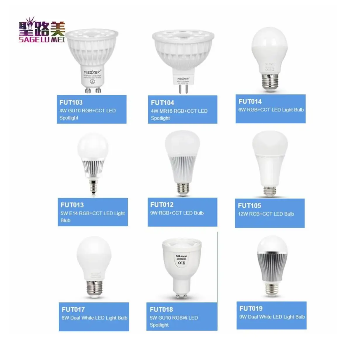 

E27 E14 GU10 MR16 FUT103 104 105 011 012 013 014 017 018 019 4W 5W 6W 9W 12W RGB+CCT RGBW LED Light Bulb Dual White Spotlight