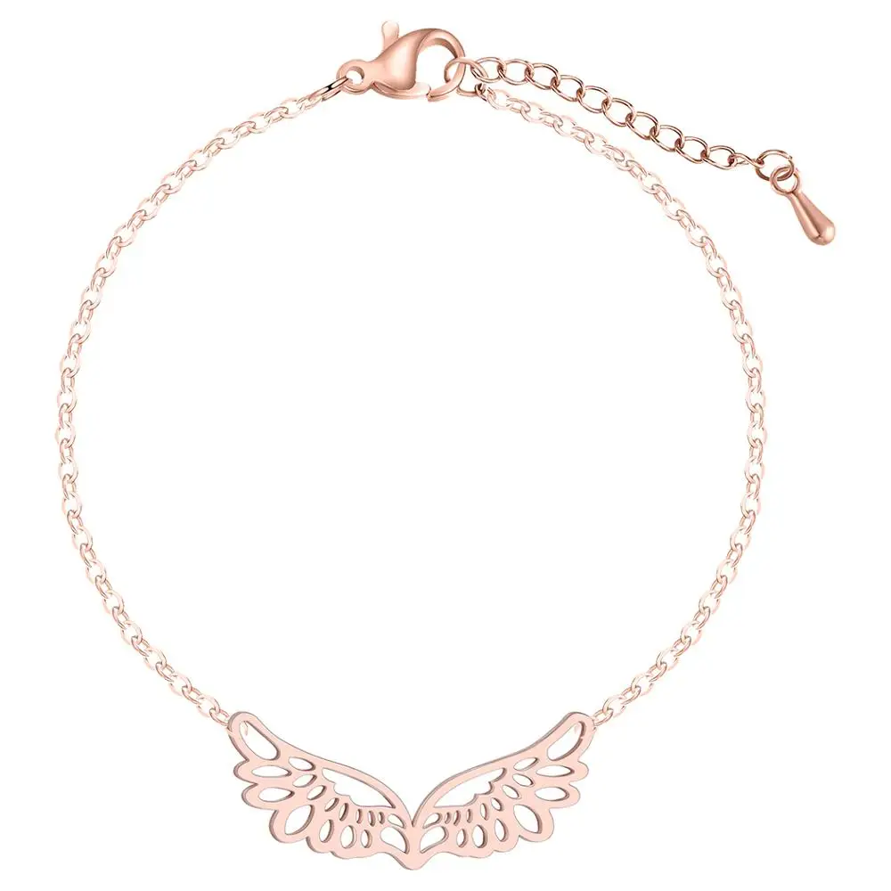 Браслет манжета QIAMNI ручной работы с цепочкой в виде ангельских крыльев для
