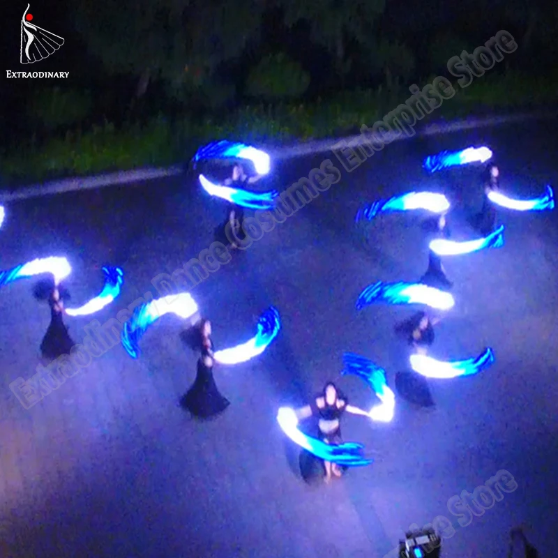 

Silk Fans Led Veil Bellydance Long Fans Veils Silk LED Light Show White Blue Prop Accessories Belly Dance Stage Performance