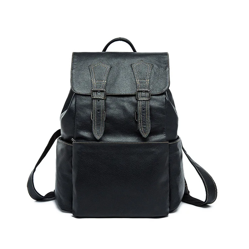 Mini Backpack Men Genuine Leather Women Bagpack 13.3 Inch Laptop Back Pack for Teenager Boys Bag Large Capacity Travel Hand Bag - Цвет: Black