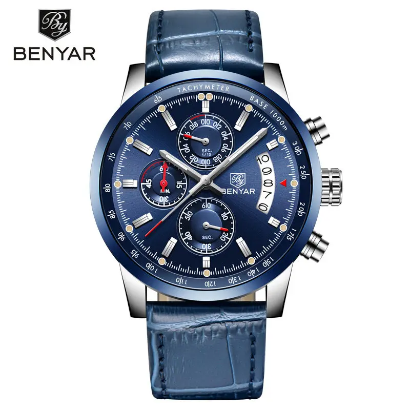 Blue L BENYAR, новинка, мужские часы, Топ бренд, роскошные часы, мужские кварцевые часы, хронограф, военные часы, часы для мужчин, Relogio Masculino - Цвет: Blue L