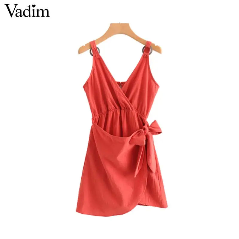 Vadim женское сексуальное мини-платье с v-образным вырезом галстук-бабочка пояс