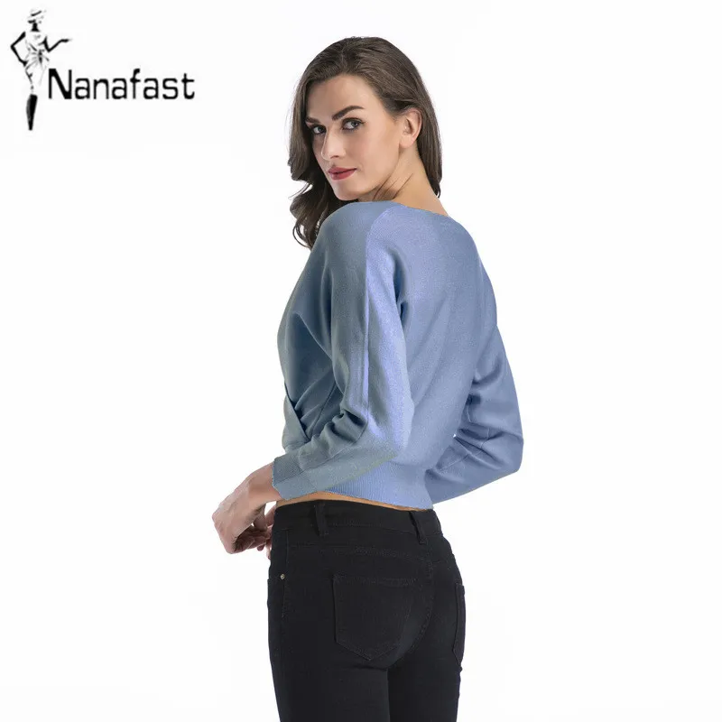 Batwing Sleeve Sexy Deep V-neck Sweater Knitted Pullovers for Women 2018 Spring Short Design Fashion Ladies Crop Tops | Женская одежда